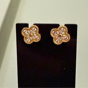 Anthropologie Gold Tone and Floral Stud Earrings